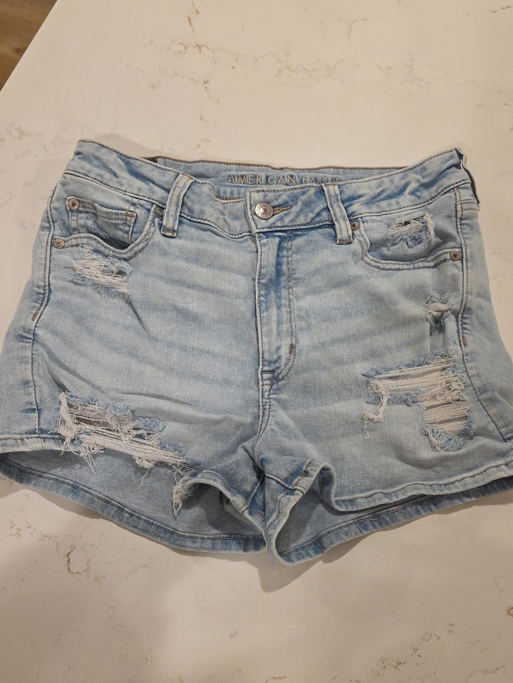 American Eagle Outfitters Light Blue Distressed Denim Shorts